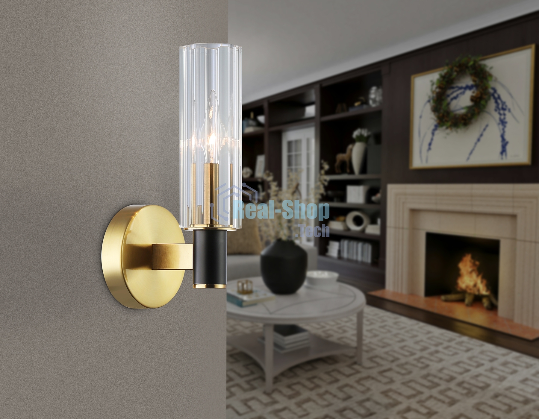 Настенный светильник Ambrella light LH55517 BK/BS/CL черный/латунь/прозрачный E14 max 40W 120*100*250