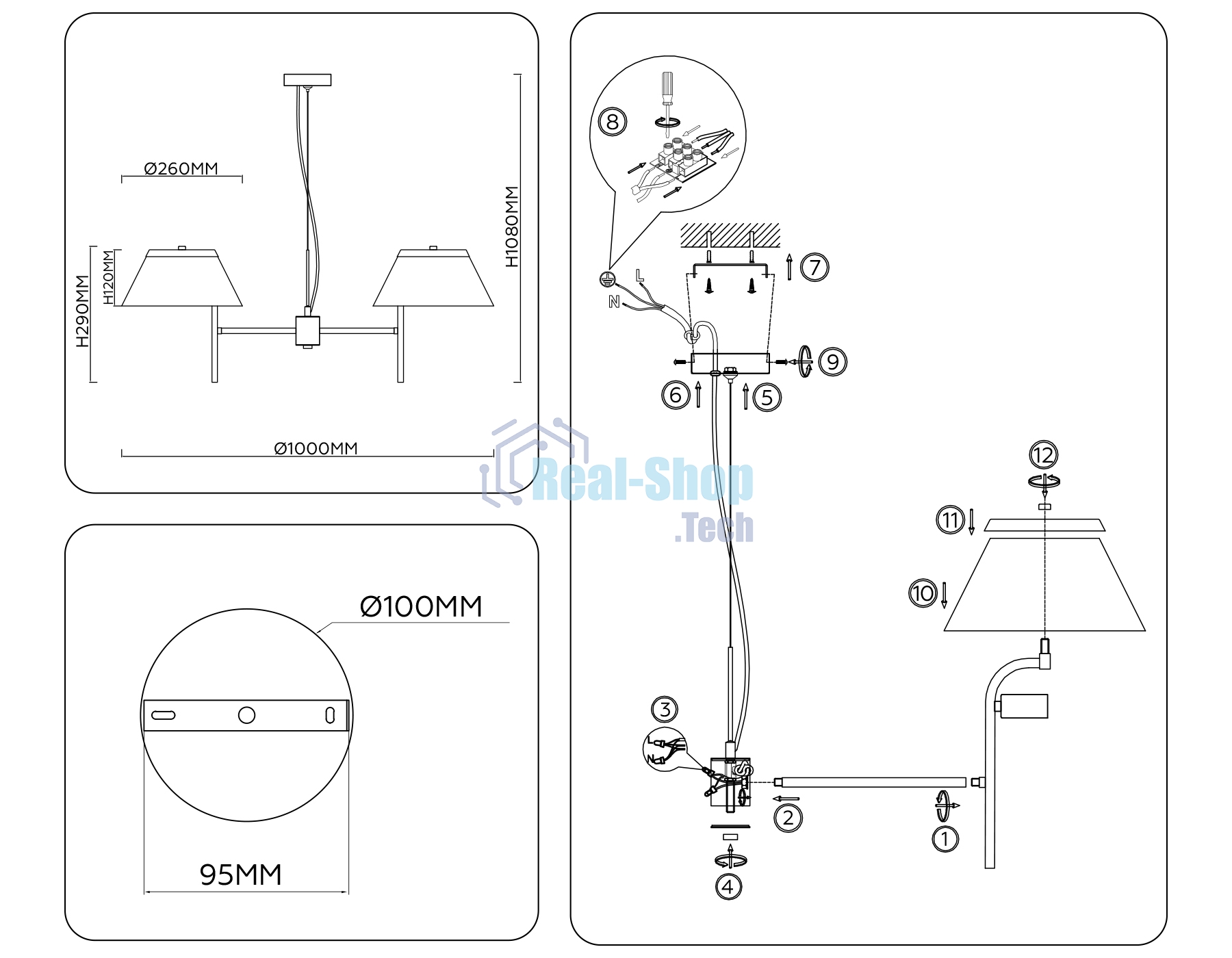 Люстра Ambrella light LH72473/5 BS/WH латунь/белый Е14/5 max 40W D1000*290-1080