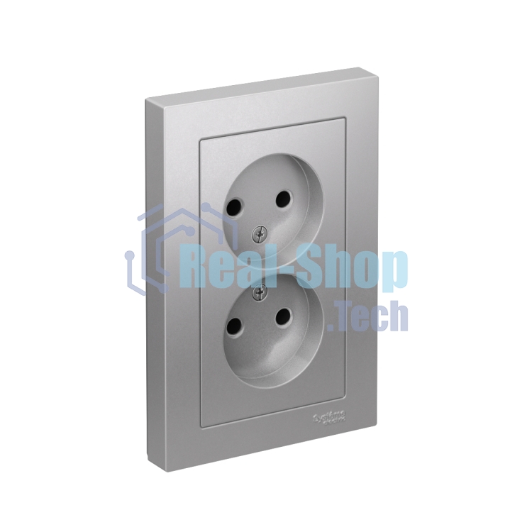 Розетка 2-м ATLAS DESIGN без заземл. 16А в сборе алюм. SchE ATN000320