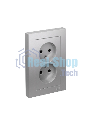 Розетка 2-м ATLAS DESIGN без заземл. 16А в сборе алюм. SchE ATN000320