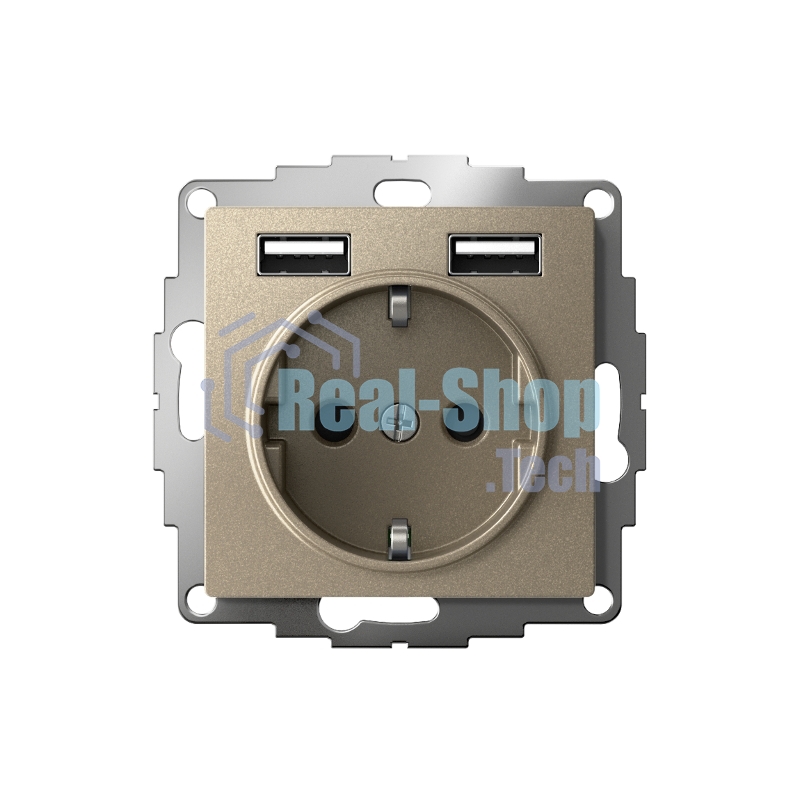 Розетка SE AtlasDesign Шампань SO + USB A+A, 5В/2,4А, 2х5В/1,2А, механизм