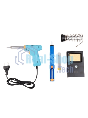 Набор для пайки Rexant (паяльник импульсный 30/70 Вт, оловоотсос, подставка, припой)
