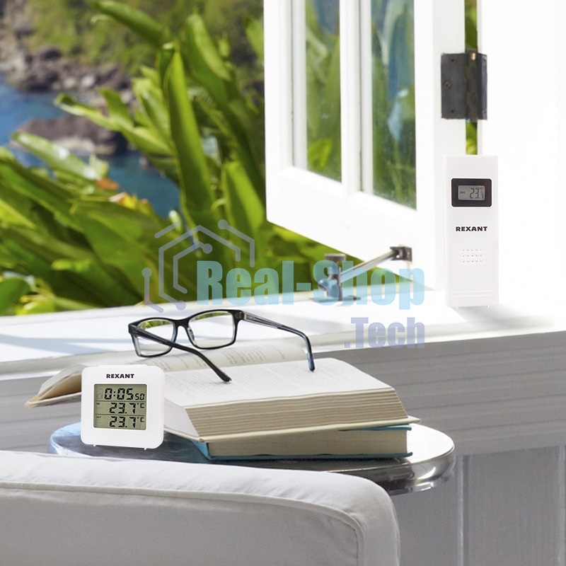 Электронный термометр с часами и беспроводным выносным датчиком Rexant