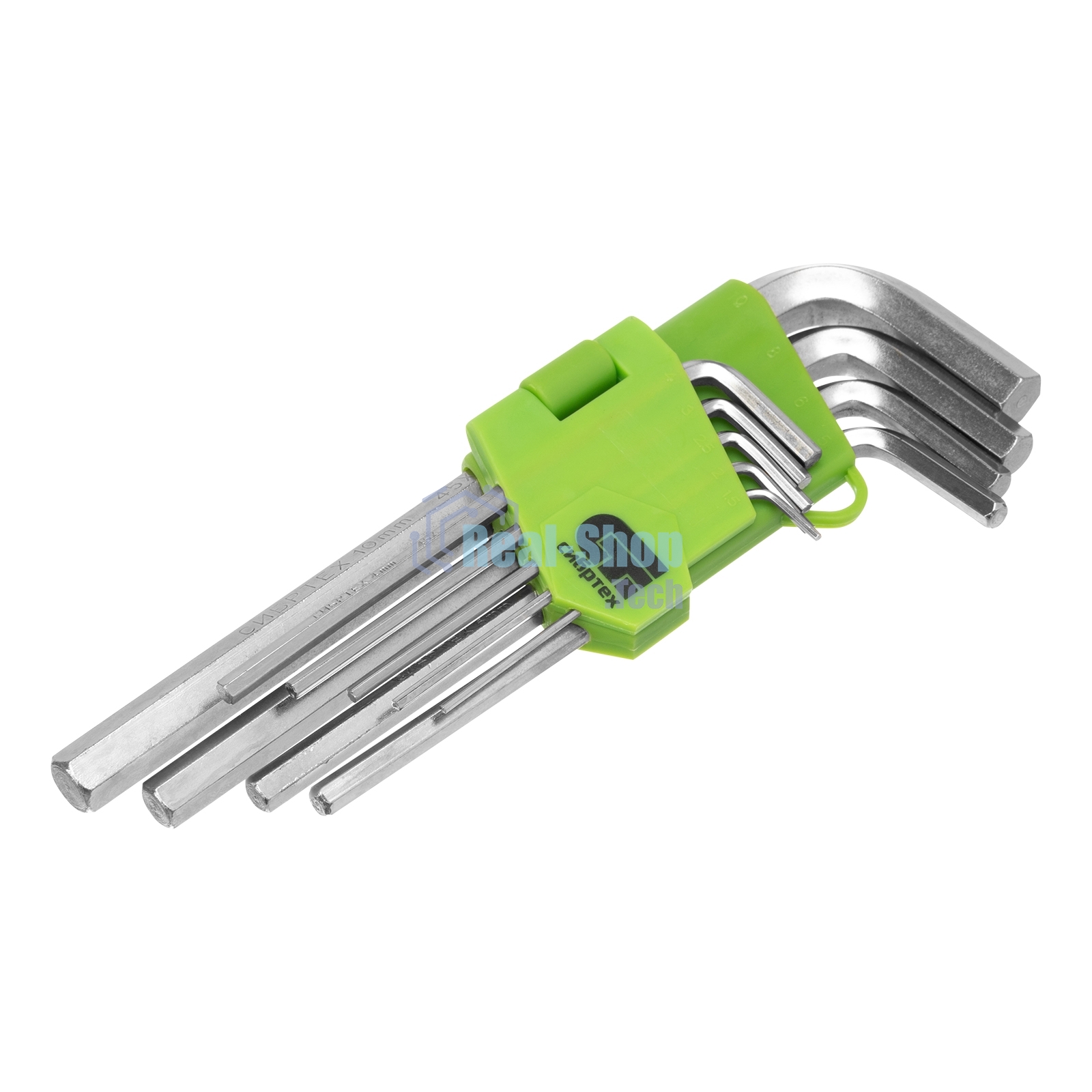 Набор ключей Сибртех имбусовых HEX, 1,5-10 мм, 45x, закаленные, 9 шт., удлиненные, никель.