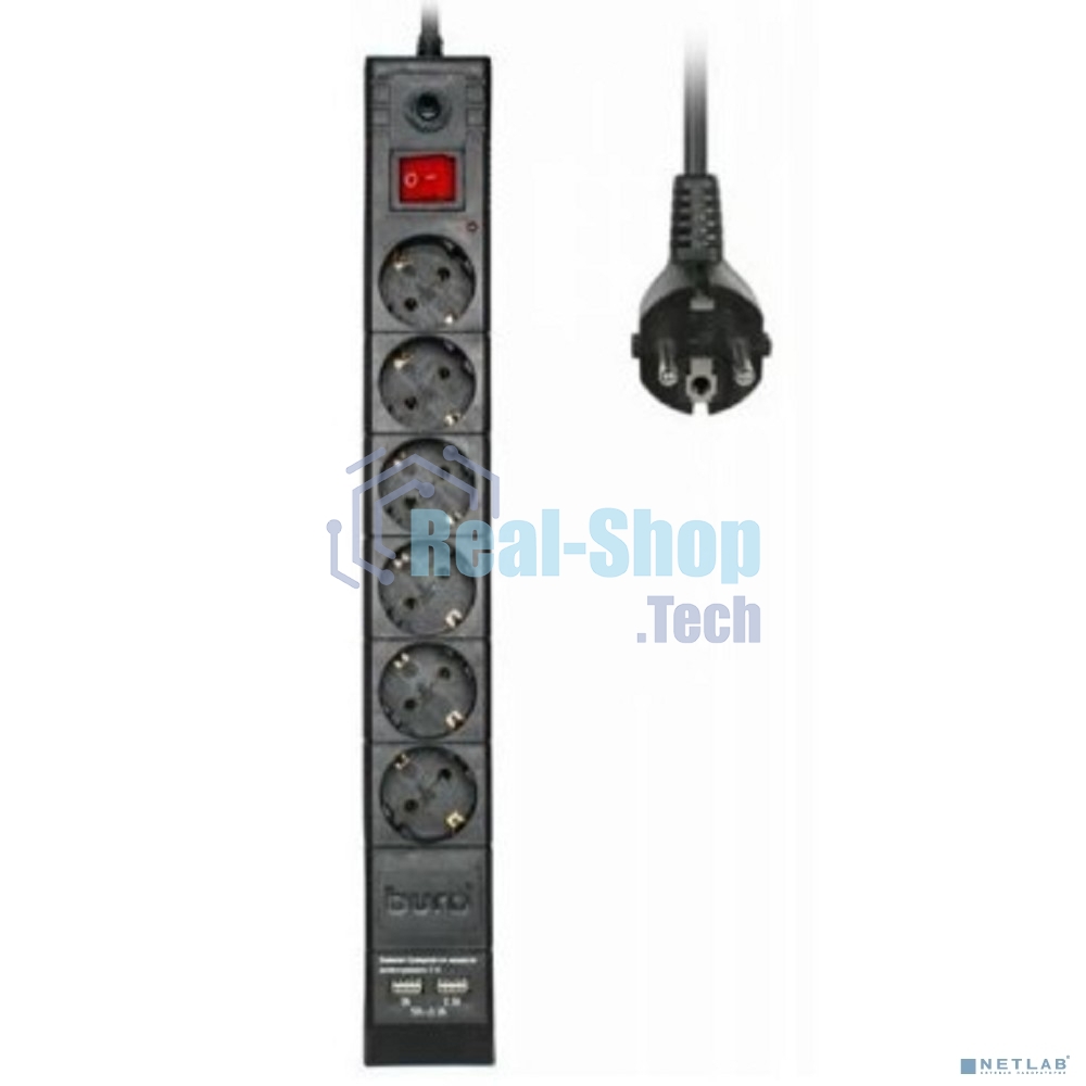Сетевой фильтр Buro BU-SP3 USB 2A-B 3 м (6 розеток) черный (коробка)