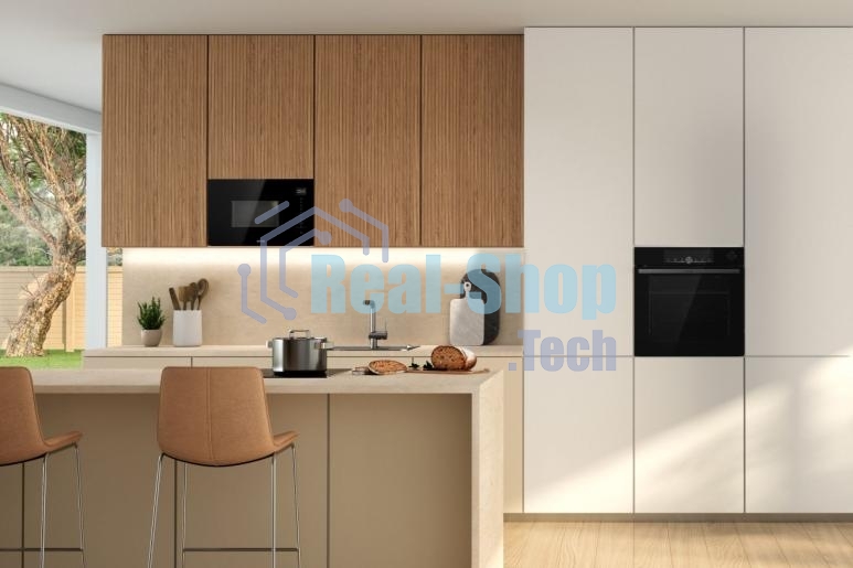 Встраиваемая микроволновая печь Gorenje BM201SG3BG, 20 л, 5 уровней мощности, 8 автопрограмм, сенсорное управление, дисплей, гриль, поворотный стол, AquaClean, автоменю черный