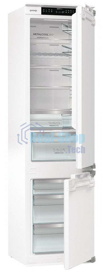 Встраиваемый холодильник Gorenje NRKI519E82WF, 193 см, электронное управление, цифровой дисплей, Wi-Fi, NoFrost Dual, Multiflow 360, контейнер CrispZone с контролем влажности, функция ConvertActive, AdaptTech, MultiAdjust, жесткое крепление, инверторный компрессор, уровень шума 35 дБ