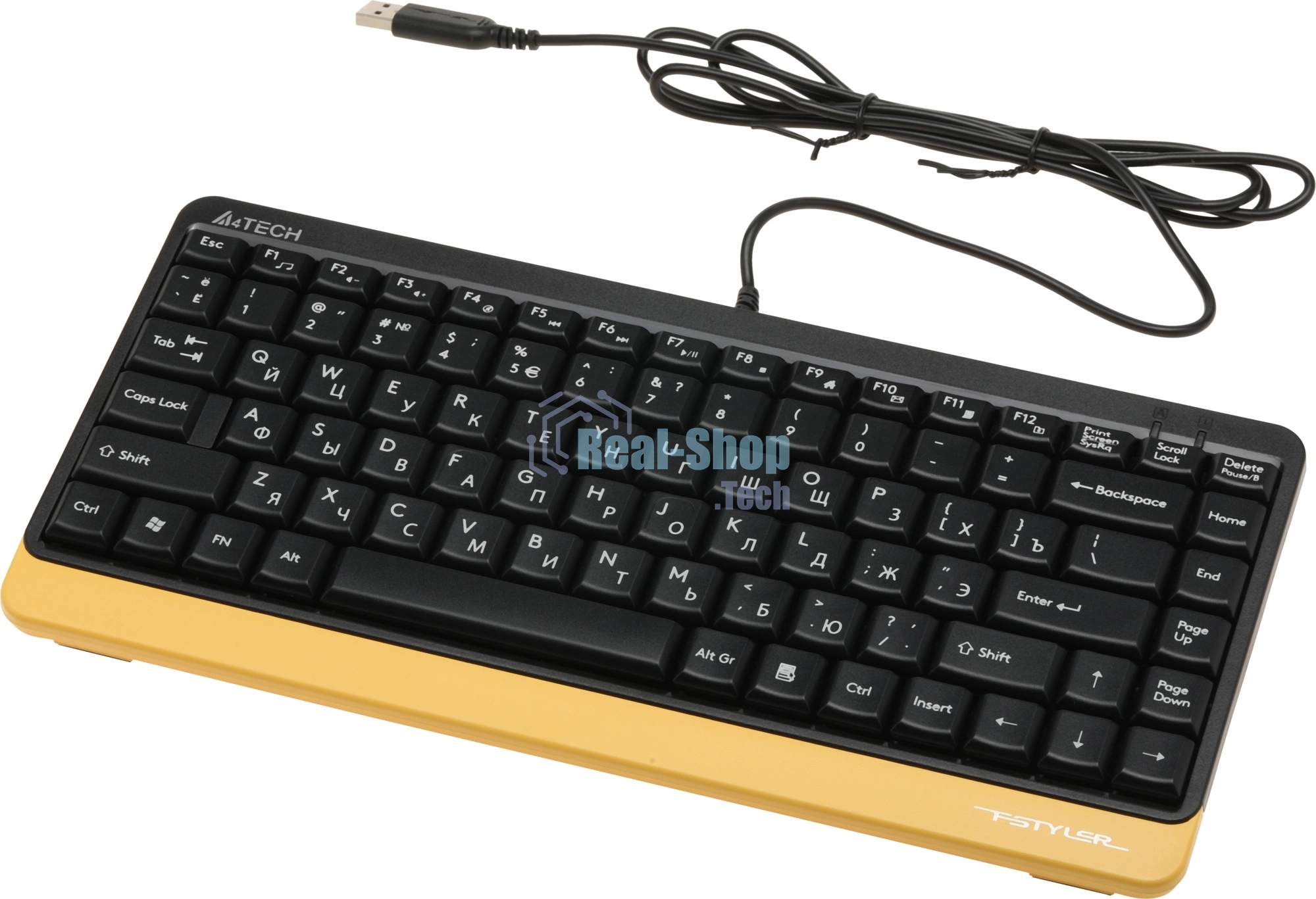 Комплект клавиатура+мышь A4Tech FStyler F1110 проводной, USB, 2000 DPI, чёрный/жёлтый