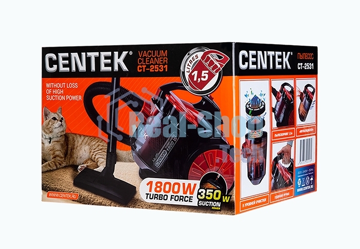 Пылесос Centek CT-2531 (красн/черн) мультициклон 1800/350Вт, стакан 1,5 л, телескоп металл. трубка