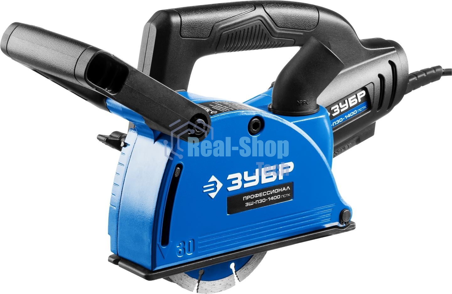 Штроборез Зубр ЗШ-П30-1400 ПСТглуб. паза 30 мм, 125 мм, подключ. пылесоса, плавн пуск, 1400 Вт