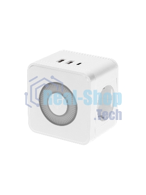 Двойник электрический Rexant Куб 16А с заземлением + 2хUSB-A 2,4А + USB Type-C 3А с ночной подсветкой, белый