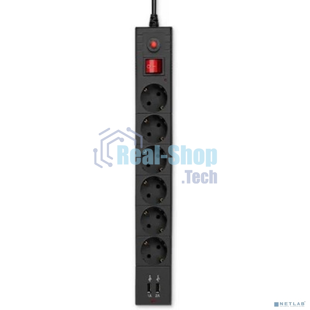 Сетевой фильтр Buro BU-SP3 USB 2A-B 3 м (6 розеток) черный (коробка)