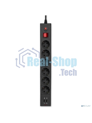 Сетевой фильтр Buro BU-SP3 USB 2A-B 3 м, 6 розеток, черный, коробка