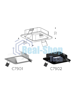 Корпус светильника C7901 SWH белый песок 90*90*H32mm MR16 GU5.3