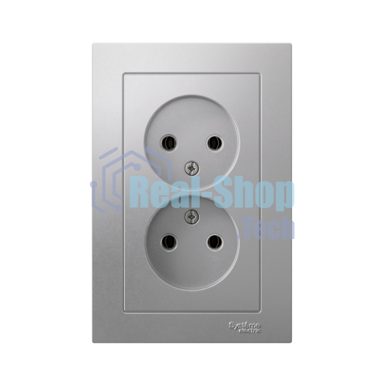 Розетка 2-м ATLAS DESIGN без заземл. 16А в сборе алюм. SchE ATN000320
