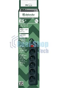 Сетевой фильтр Defender ES, 3.0 м, 5 розеток, черный