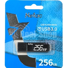 Флешка USB Netac U351, NT03U351N-256G-30BK, 256Gb, USB 3.0, с колпачком, металлическая черная
