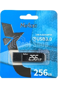 Флешка USB Netac U351, NT03U351N-256G-30BK, 256Gb, USB 3.0, с колпачком, металлическая черная