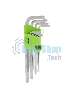 Набор ключей Сибртех имбусовых HEX, 1,5-10 мм, 45x, закаленные, 9 шт., удлиненные, никель.