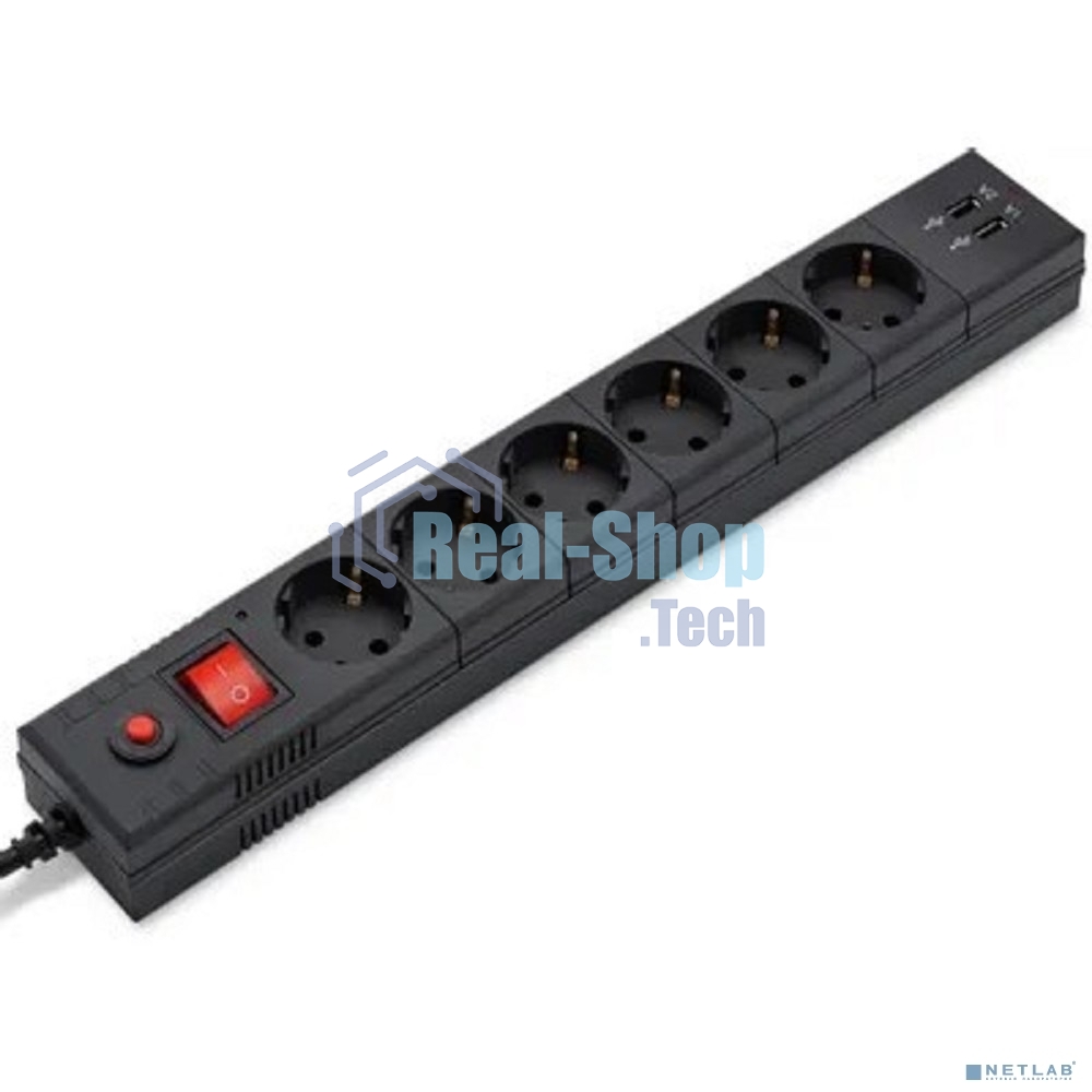 Сетевой фильтр Buro BU-SP3 USB 2A-B 3 м (6 розеток) черный (коробка)