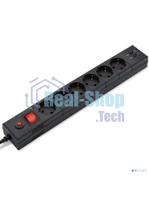 Сетевой фильтр Buro BU-SP3 USB 2A-B 3 м, 6 розеток, черный, коробка