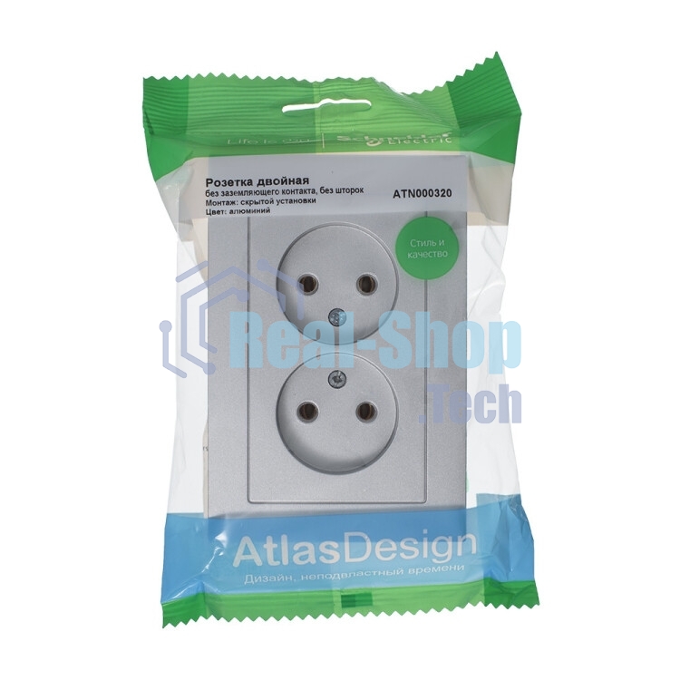Розетка 2-м ATLAS DESIGN без заземл. 16А в сборе алюм. SchE ATN000320