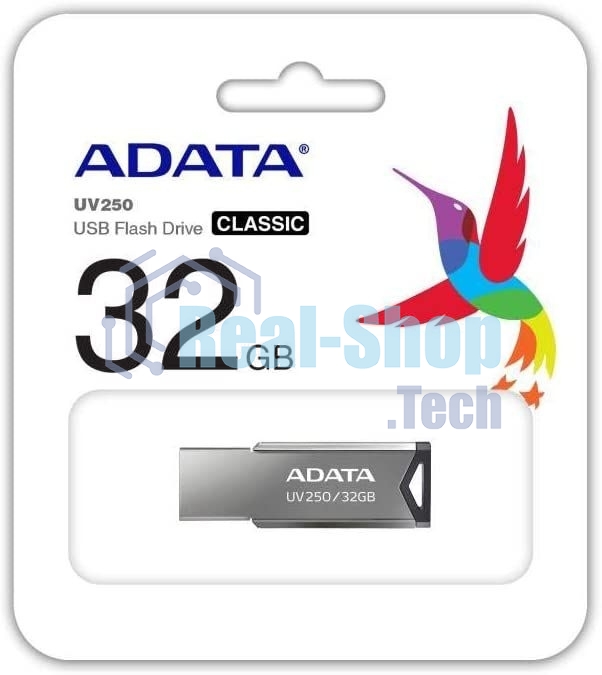 Флешка USB ADATA UV250 (AUV250-32G-RBK), 32Gb, USB 2.0, R/W 25/10, серебристый