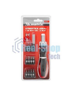 Отвертка реверсивная Matrix, набор бит, 11 шт., CrV