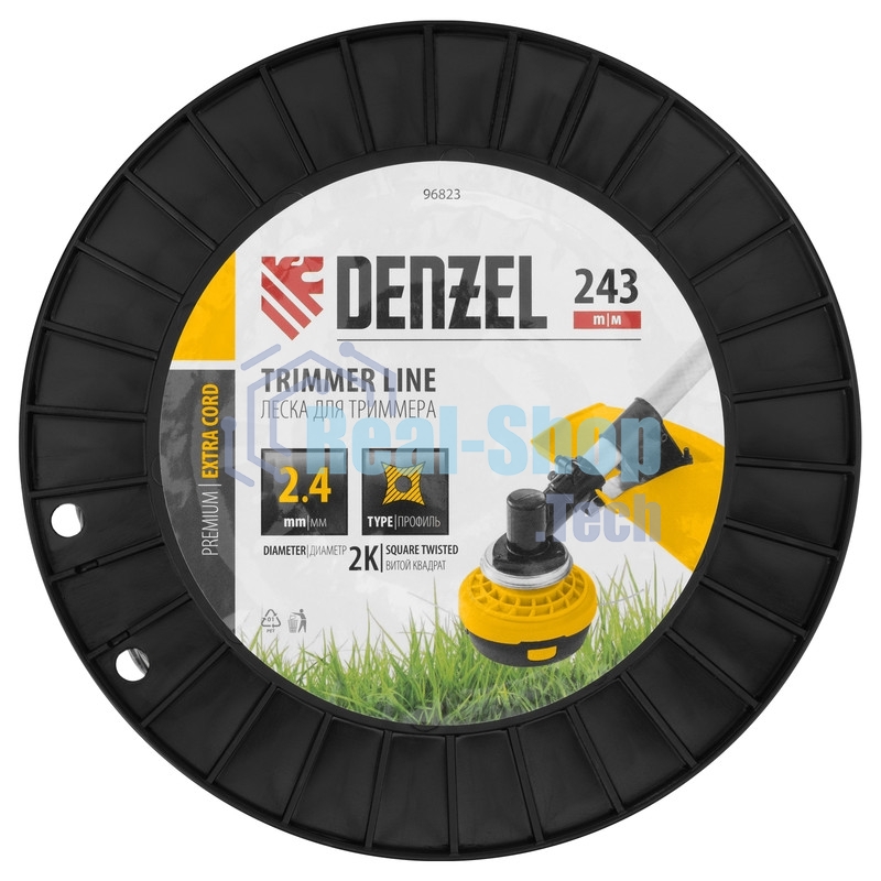 Леска для триммера Denzel двухкомпонентная витой квадрат, 2,4мм х 243м, на DIN катушке EXTRA CORD