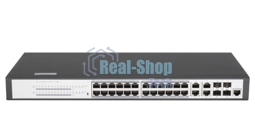 Коммутатор управляемый L2 POE GIGALINK GL-SW-G204-28P - 24 BASE-TX 10/1001000Mb/s POE, 4 1/10G SFP+, 1 Console. 1U 19