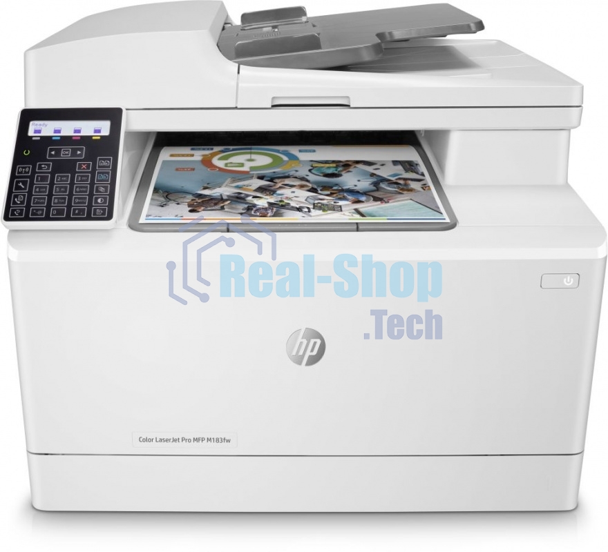 МФУ лазерное HP Color LaserJet Pro M183fw (7KW56A), A4, цветной, печ. до 16 стр/мин., скан. до 15 стр/мин. (ч/б) 8 стр/мин. (цвет), 600 x 600 dpi (печать) 1200x1200dpi (скан.), USB, RJ-45, Wi-Fi, Air Print, Mopria