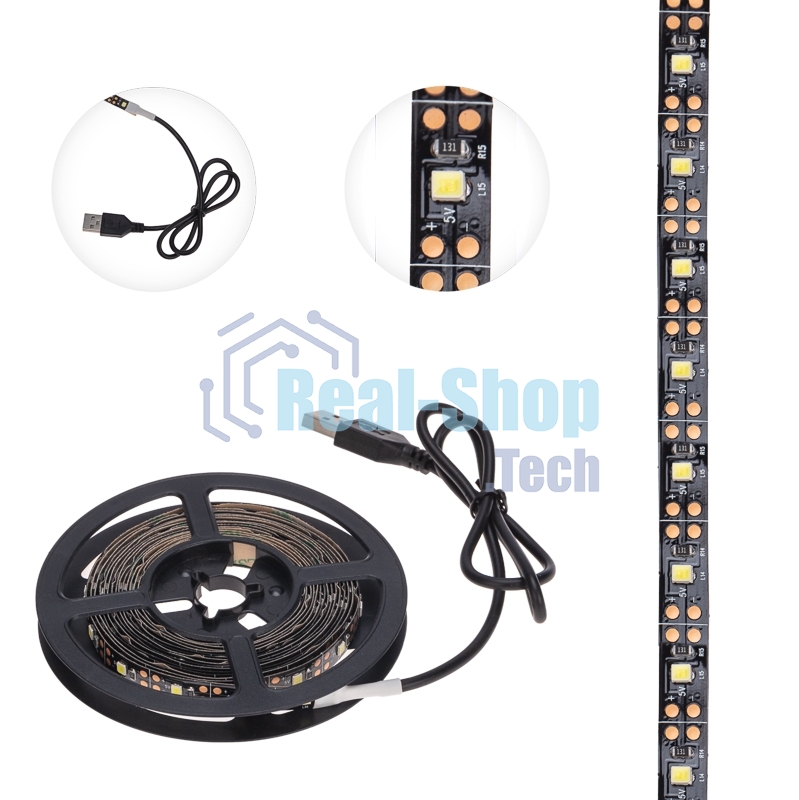 Лента светодиодная с USB-коннектором 5 В, IP23, SMD 2835, 60 LED/м 3 м белый (6500 K) LAMPER