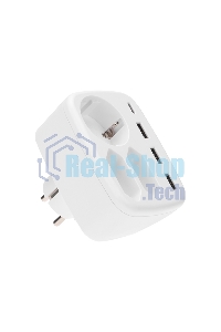 Тройник электрический Rexant 16А + 2х2,5А с заземлением + 3хUSB-A 2,4А + USB Type-C 3А, белый