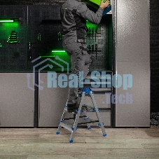 Стремянка двухсторонняя Сибртех 3 ст., сталь профиль, стальные ступени