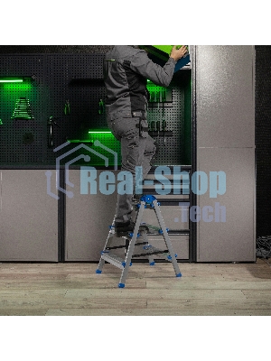 Стремянка двухсторонняя Сибртех 3 ст., сталь профиль, стальные ступени