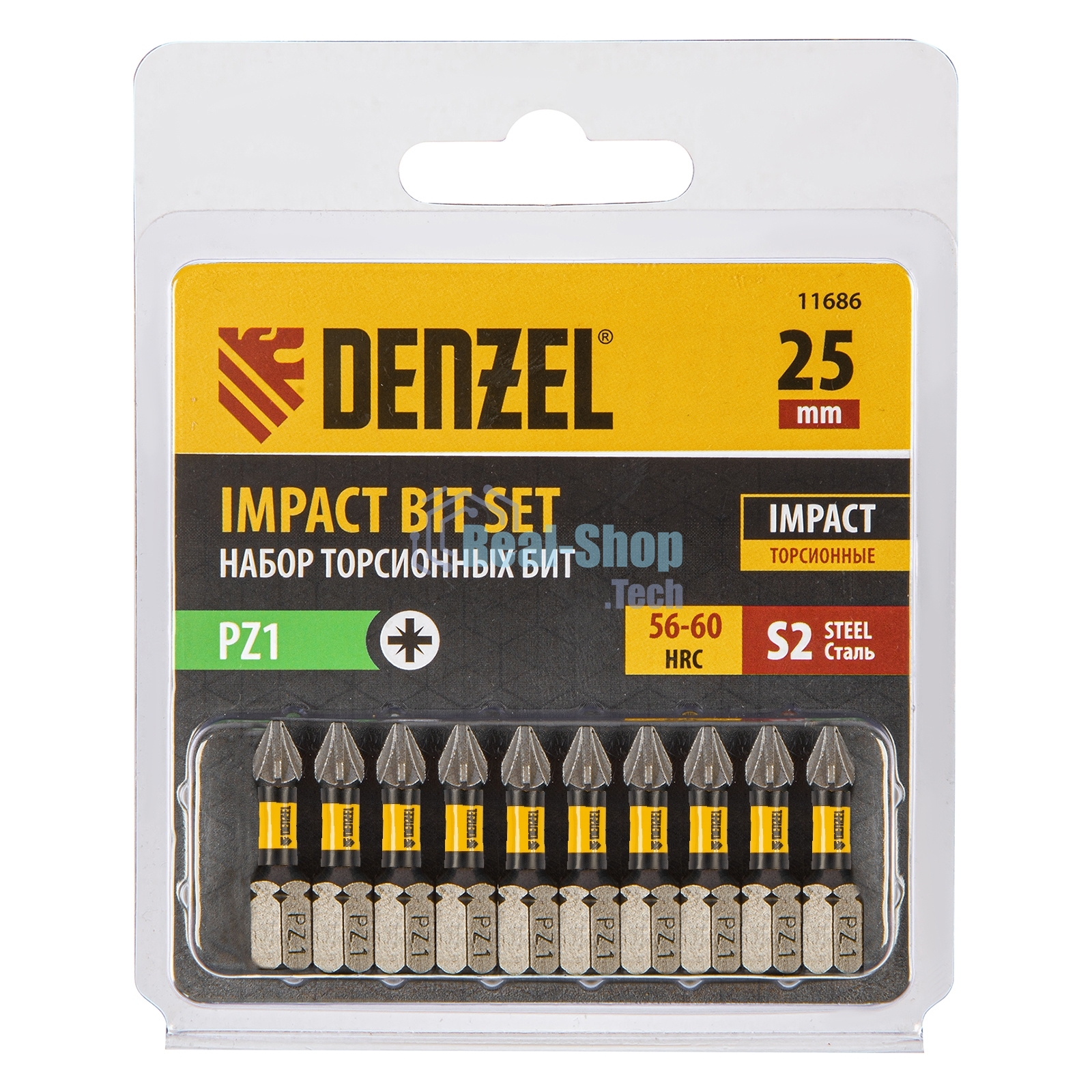 Набор бит торсионных Denzel PZ1x25 мм, лазерная обработка шлица, сталь S2, 10 шт.
