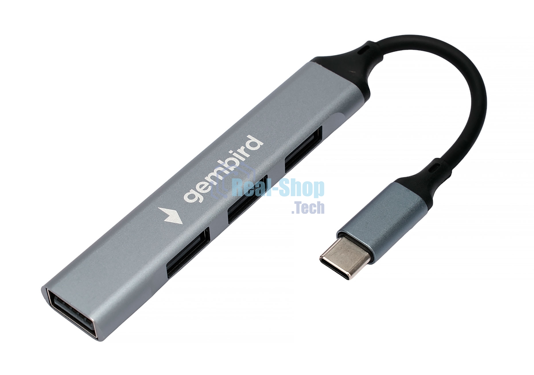Разветвитель USB2.0 Gembird UHB-C201, 4xUSB2.0, кабель Type-C 10 см, алюминий, пакет