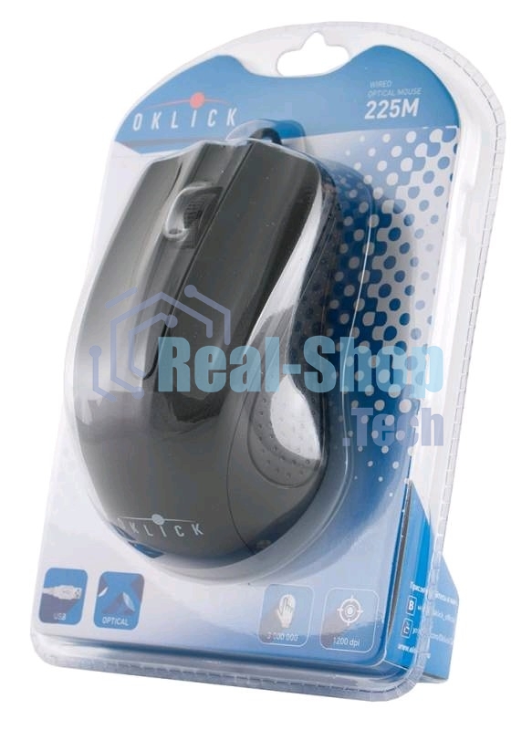 Мышь проводная Oklick 225M черный, 1200 dpi, USB, кнопки - 3