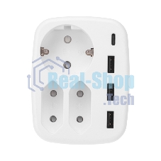 Тройник электрический Rexant 16А + 2х2,5А с заземлением + 3хUSB-A 2,4А + USB Type-C 3А, белый