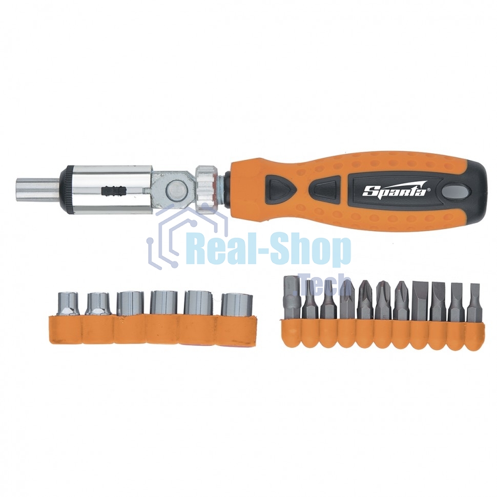 Отвертка Sparta реверсивная с шарниром биты торцевые головки 18шт.