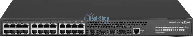 Коммутатор Dahua 28-портовый управляемый, уровень L3Порты: 24 RJ45 10/100/1000 Мбит/с, 4 SFP+ 1000/10000 Мбит/с(uplink); питание: 100~240В(AC); грозозащита: до 6кВ