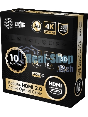 Кабель аудио-видео Cactus CS-HDMI-AOC-2-10 HDMI (m)/HDMI (m) 10м. позолоч.конт. черный