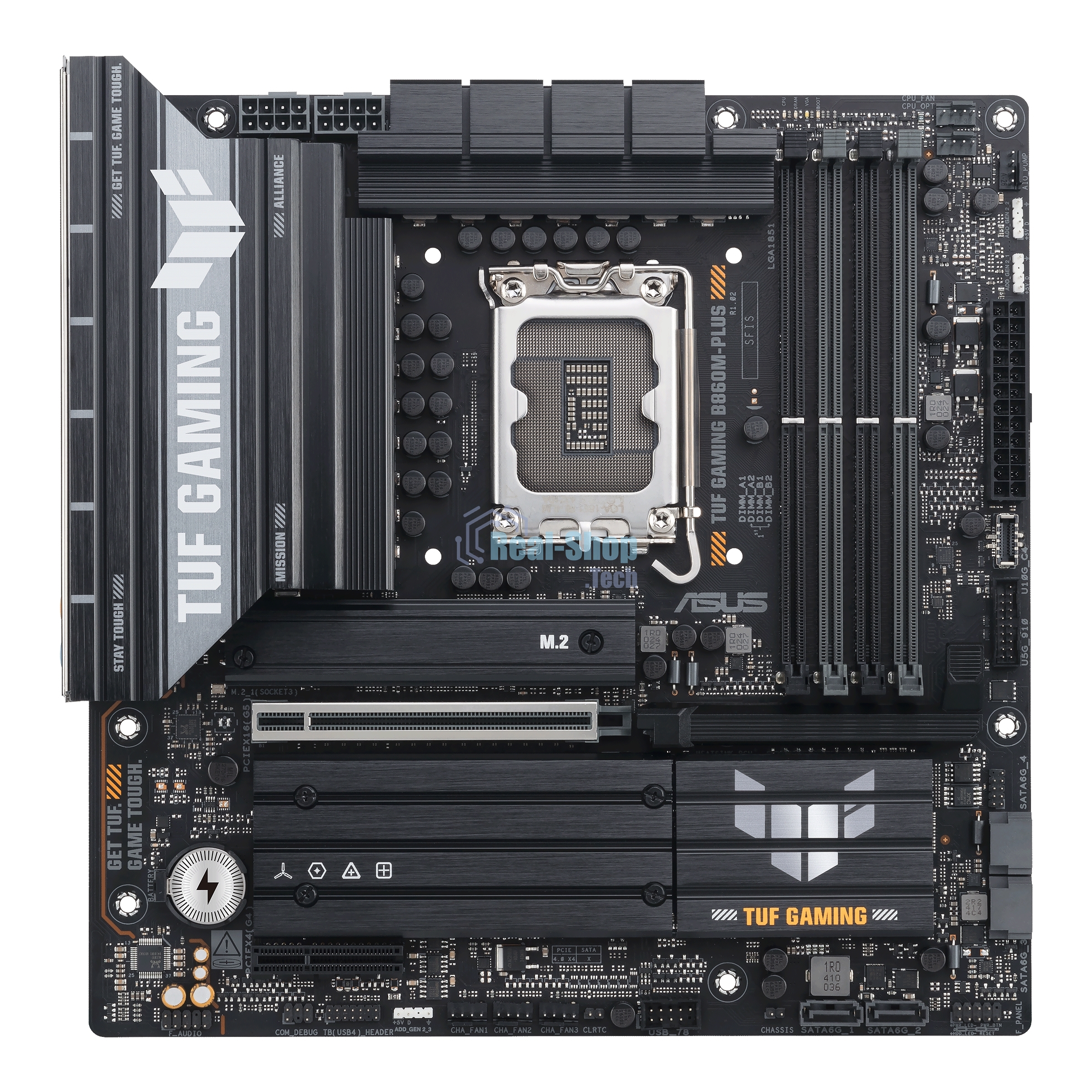 Материнская плата ASUS TUF GAMING B860M-PLUS, LGA 1851, Intel B860, 4xDDR5, 4xSATA, 3xM.2, 1xPCIe 5.0 x16, 1xPCIe x4, 1xUSB-C, 4xUSB-A 3.2 Gen 1, 2xUSB-A 3.2 Gen 2, 1xHDMI, 1xDP, 1x2.5Gb LAN, 7.1, mATX
