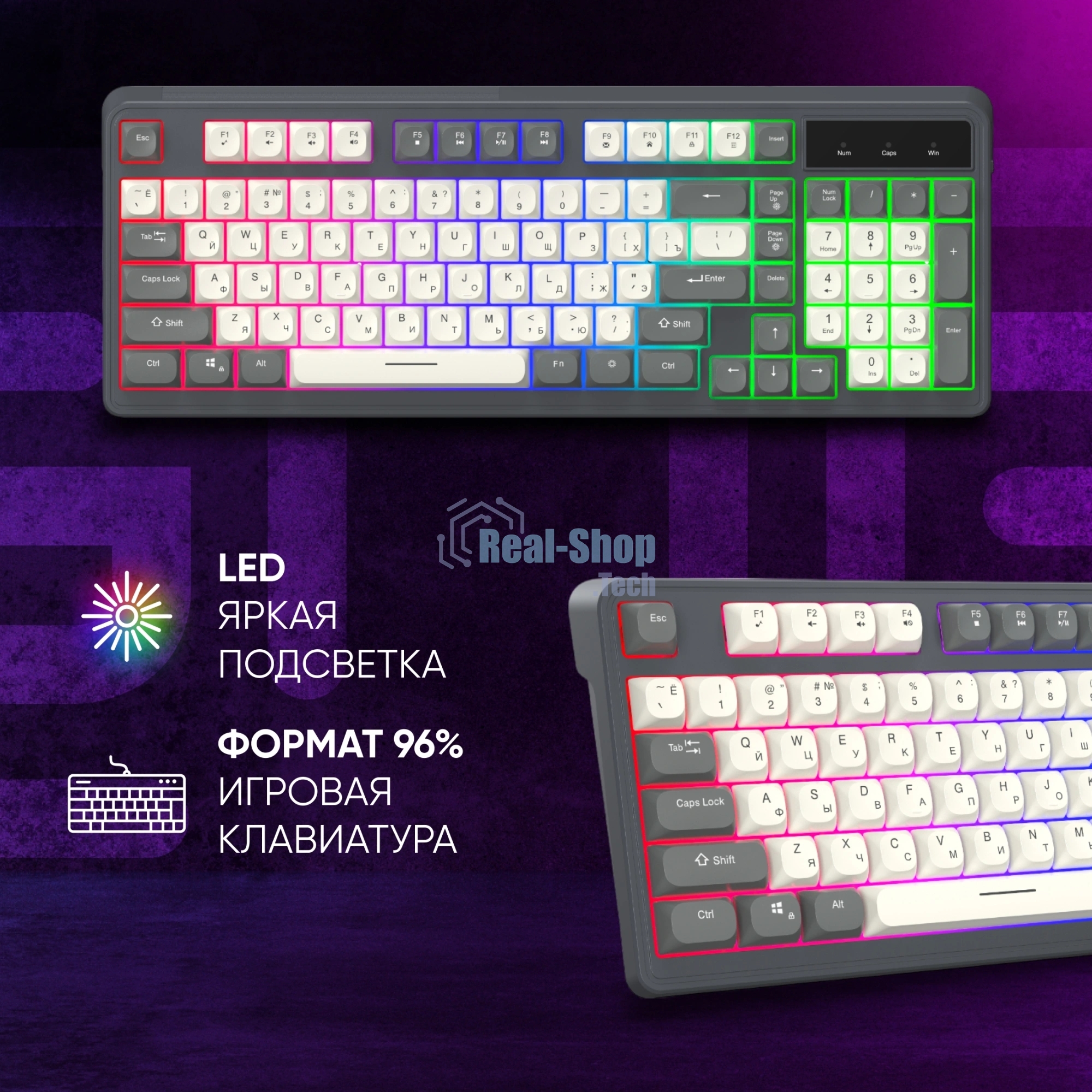 Клавиатура Oklick 731G проводная, USB Type-A, серый/белый