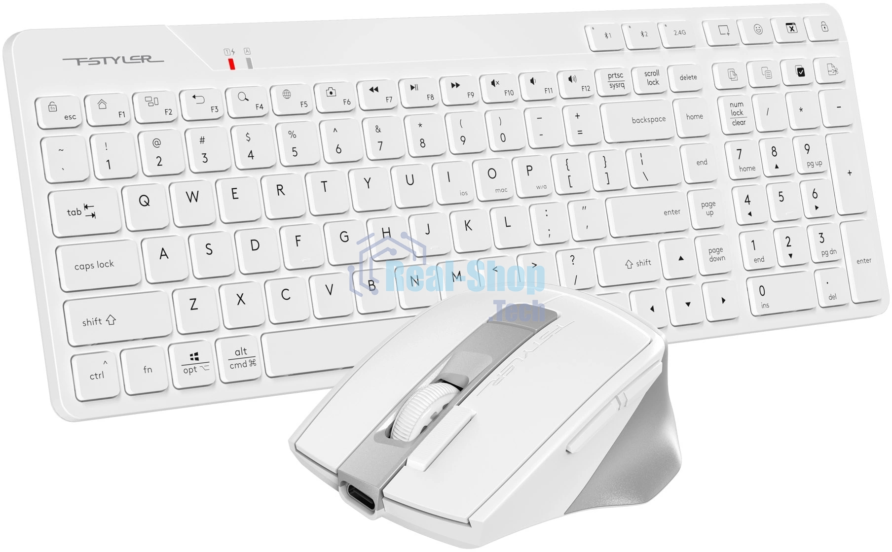 Комплект клавиатура+мышь A4Tech FStyler FB2800C Air2 беспроводной, USB + Bluetooth, 2000 DPI, белый/серый