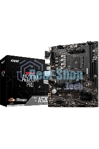 Материнская плата MSI A520M PRO, AM4, AMD A520, 2xDDR4, 4xSATA, 1xM.2, 1xPCIe 3.0 x16, 1xVGA, 1xDVI-D, 1xHDMI, 1x 1Gb LAN, 2xUSB 2.0, 4xUSB 3.2 Gen 1, 3x3.5 мм, 7.1, mATX