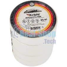 Изолента ПВХ Kranz 0.13х19 мм, 25 м, белая (5 шт./уп.)