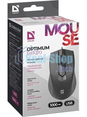 Мышь проводная Defender Optimum MB-270 черный, 1000 dpi, USB, кнопки - 3