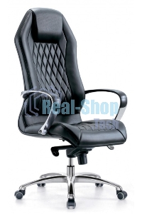 Кресло руководителя Бюрократ Aura/Black черный, кожа, крестовина полированный алюминий