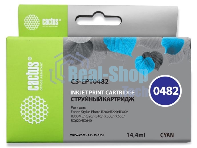 Картридж струйный Cactus CS-EPT0482 голубой (14.4 мл) для Epson Stylus Photo R200/R220/R300/R320/R340/RX500/RX600/RX620/RX640
